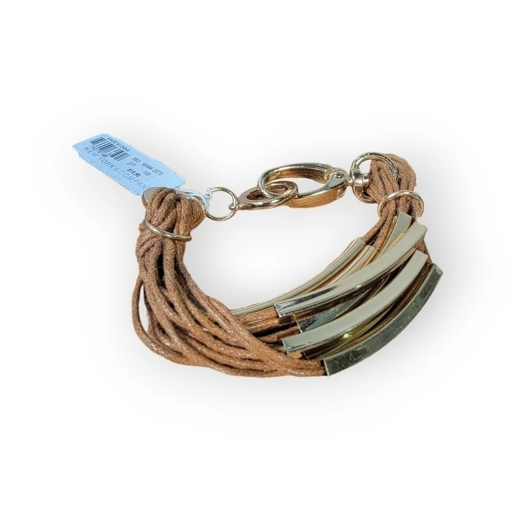 NEW New York and Company Leatherette and Gold tone Metal Bracelet